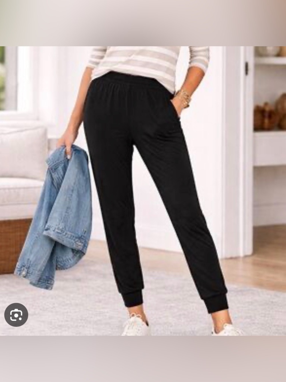 NWOT CAbi Black Elastic-Waist Jogger Pants #3742 Size Small